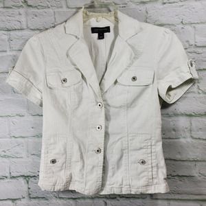 Jones New York White Denim Short Sleeve Jacket Top Sz. S